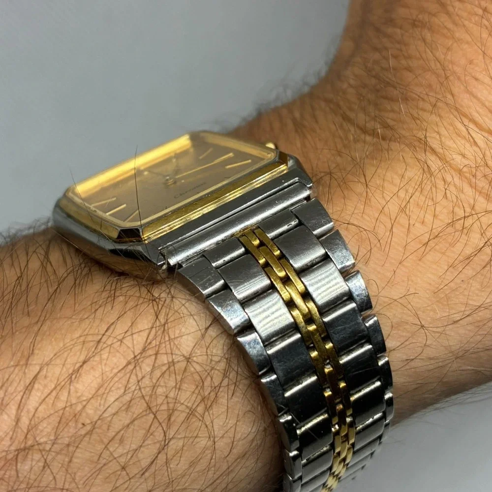 Vintage Seiko Chronos 9021-5130 Men Watch Gold Dial Two Tone Tank Square